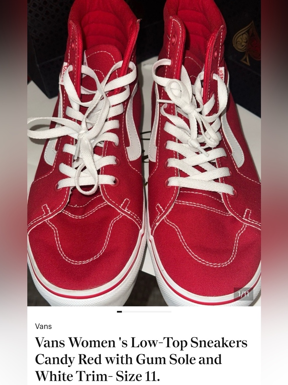 Vans Women’s Candy Apple 🍎 Red Canvas High-Top Sneakers with White Logo. Size 11